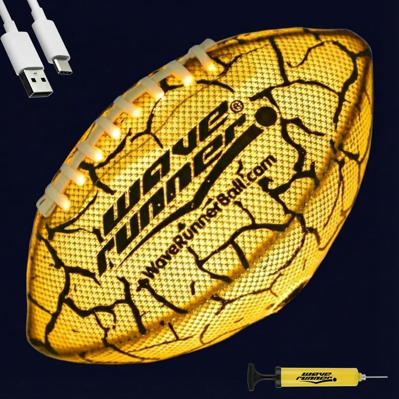 WaveRunner Glow in The Dark LED Football - Junior Size Waterproof Light Up Football, Type-C Rechargeable with Pump, Outdoor Sports Toy for Kids, Teens, and Adults - Image 1